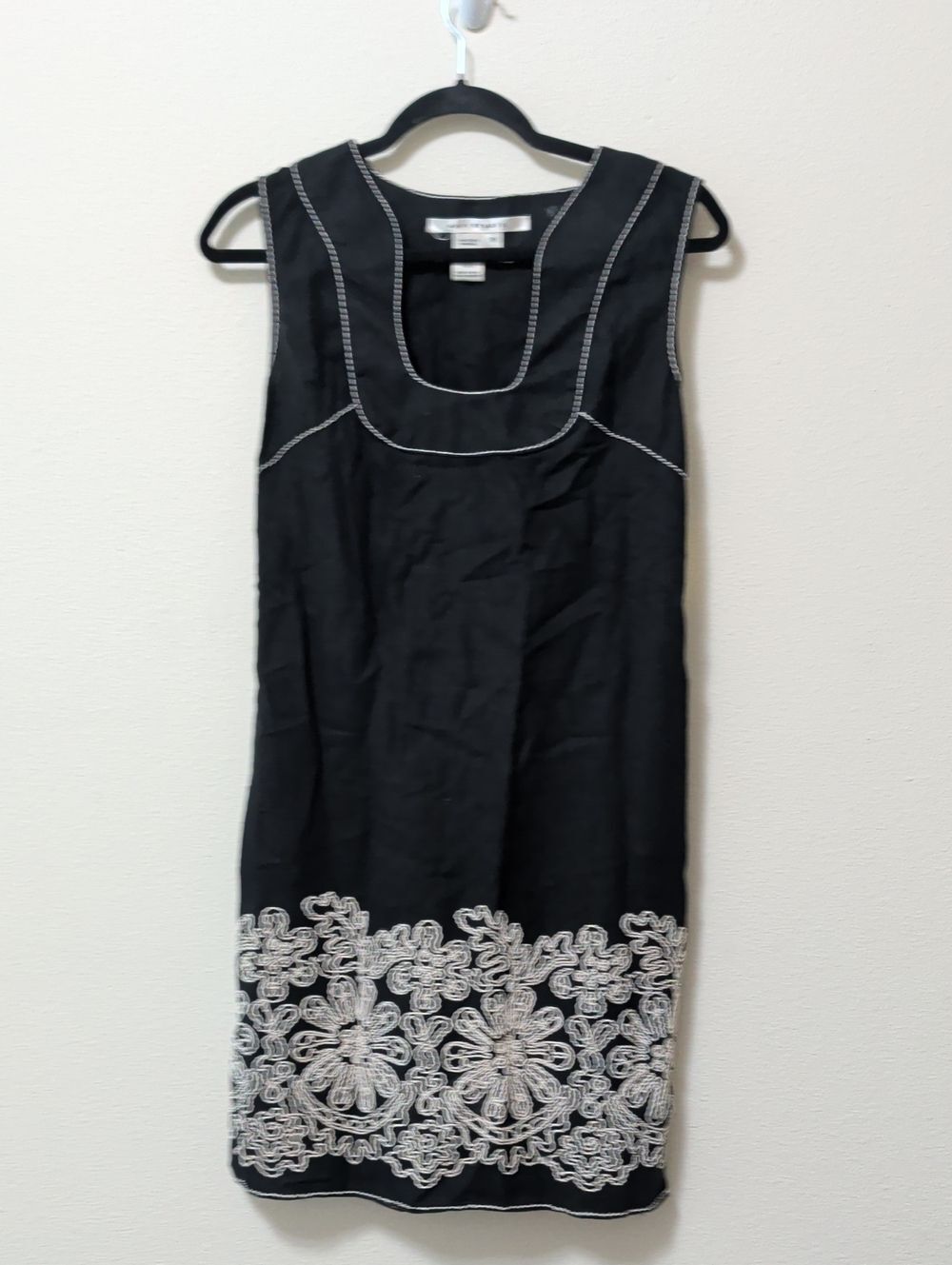 Max Studio Black Mini Dress with White Floral Embroidery